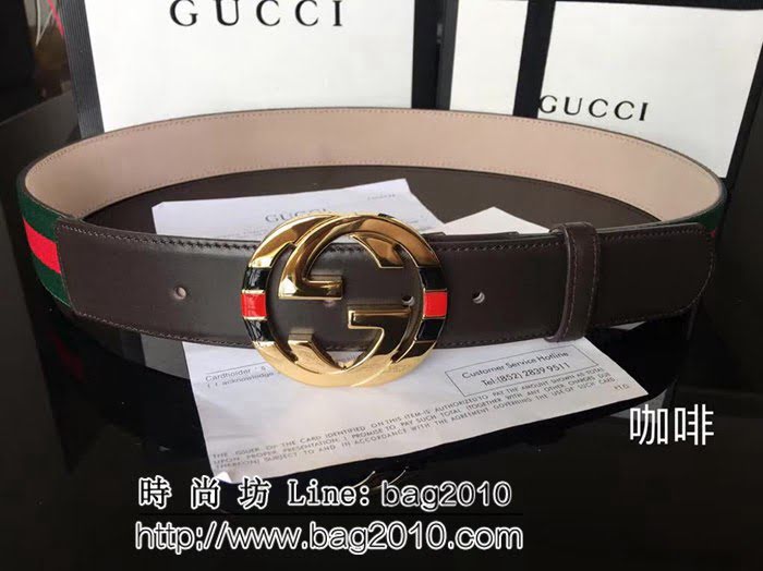古馳CUCCI 紅綠織布頭層牛皮接頭尾 配純銅扣 百搭休閒款男士皮帶 GHG1181
